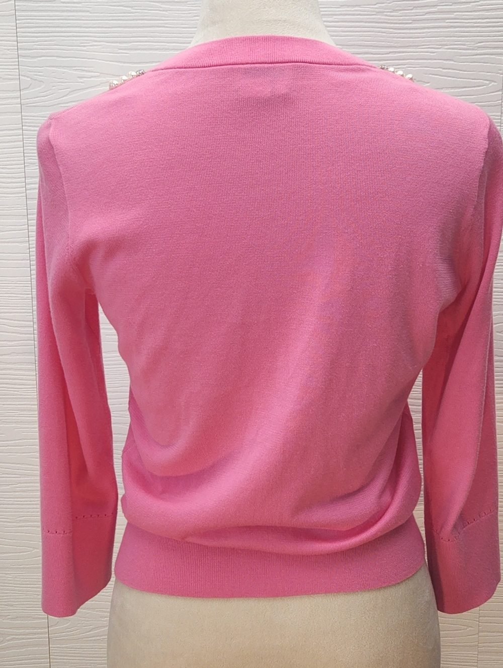 Kate Spade Tula Pink Faux Pearls & Diamonds Feminine Button Up Cardigan Size S - Picture 5 of 8